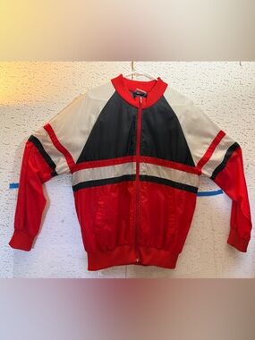 Vintage 80s adidas Red, Black & Grey Colorblock Windbreaker L Made in Thailand